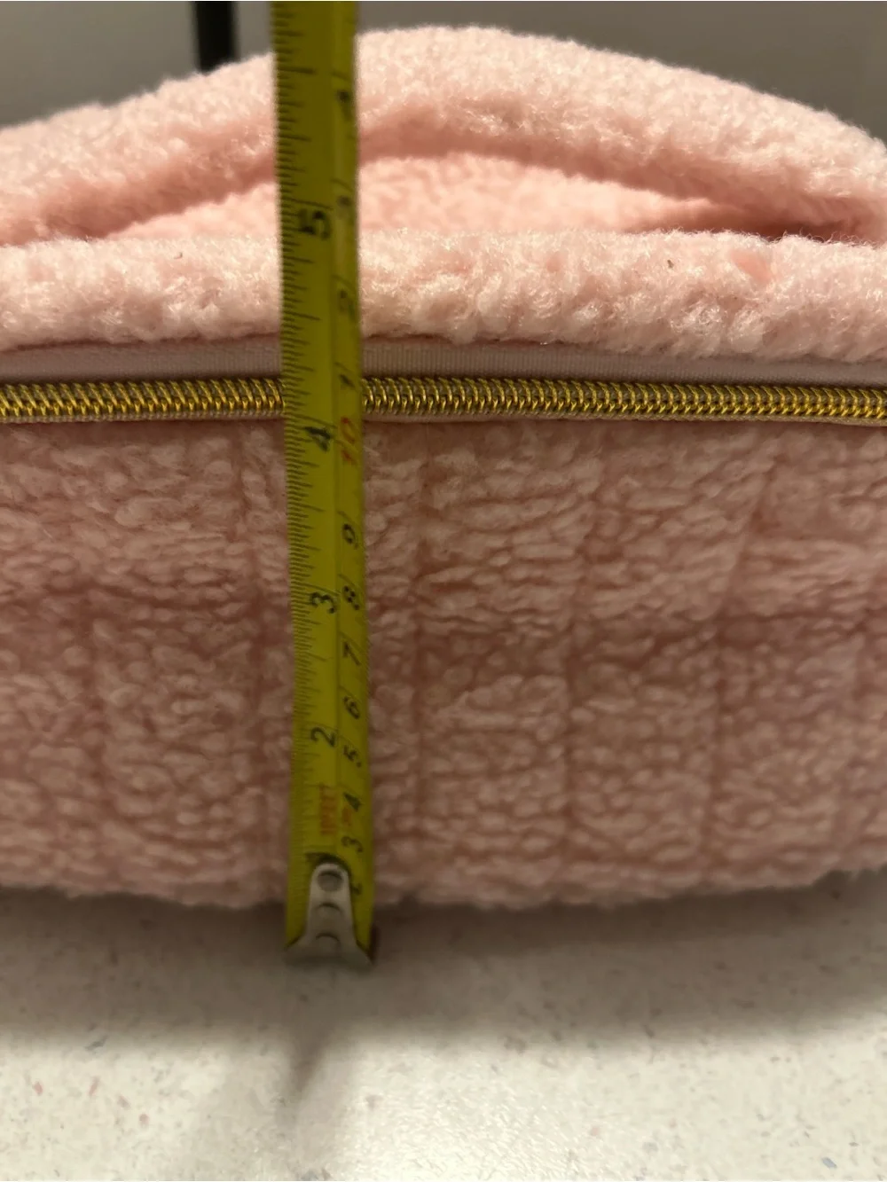 Pink Sherpa Cosmetic Train Case with Top Handle and Cosmetics